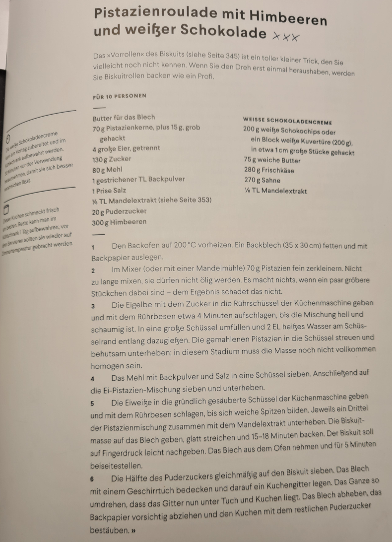 Pistazienroulade mit weier Schokolade